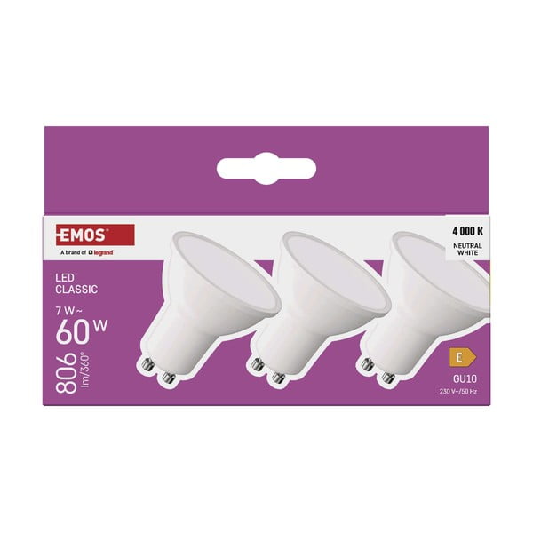 Neutralne LED žarulje u setu 3 kom GU10, 7 W – EMOS-image-1