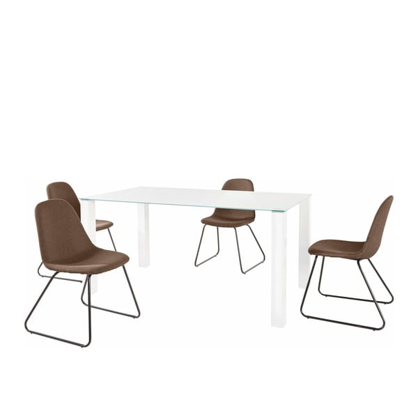Bijeli set stolova za blagovanje i 4 tamno smeđe stolice Støraa Dante Colombo Duro