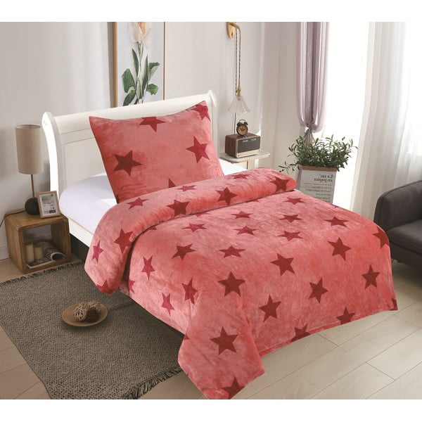 Ružičasta posteljina od mikropliša My House Stars, 140 x 200 cm