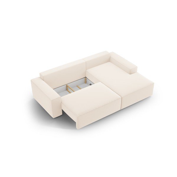 Bež baršunasti sklopiva/s prostorom za odlaganje kutna garnitura (s desnim kutom/s ležaljkom) Jodie – Micadoni -image-4