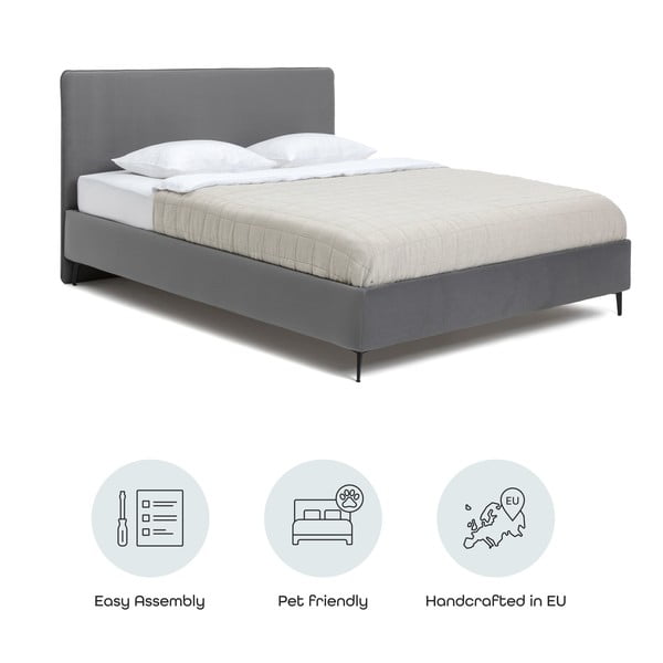 Sivi tapecirani bračni krevet s podnicom 180x200 cm Noira Slim – Bonami Selection-image-4