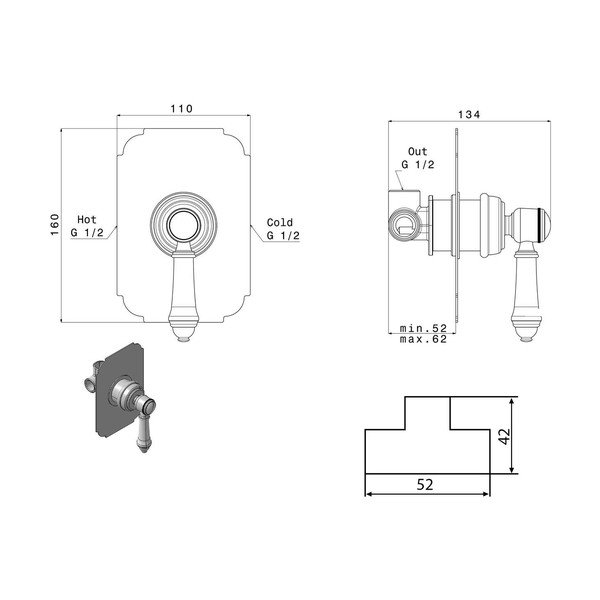 Ugrađena slavina za tuš u brončanoj boji (s 1 izlazom) Vienna – Sapho-image-1
