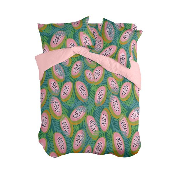 Zelena/ružičasta navlaka za poplun za krevet za jednu osobu 140x200 cm Papaya – Aware