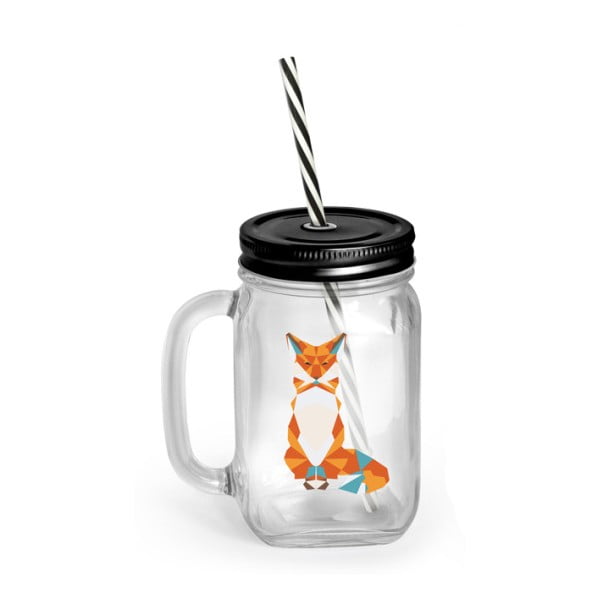 Čaša s poklopcem i slamkom Vialli Design Mia Natura Fox, 450 ml