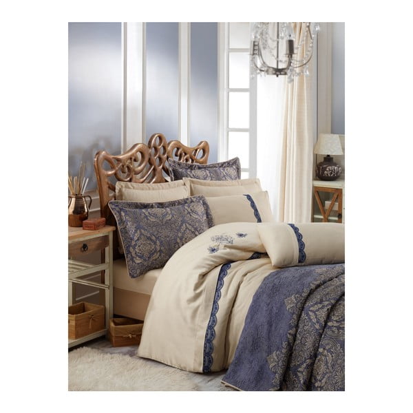 Plavo-žuti prekrivač na bračnom krevetu s jastučnicama Ornella, 260 x 260 cm