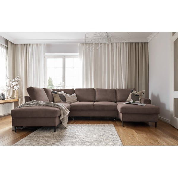 Smeđa sklopiva kutna garnitura od samta (s lijevim kutom) Lofty Lilly – Miuform-image-4