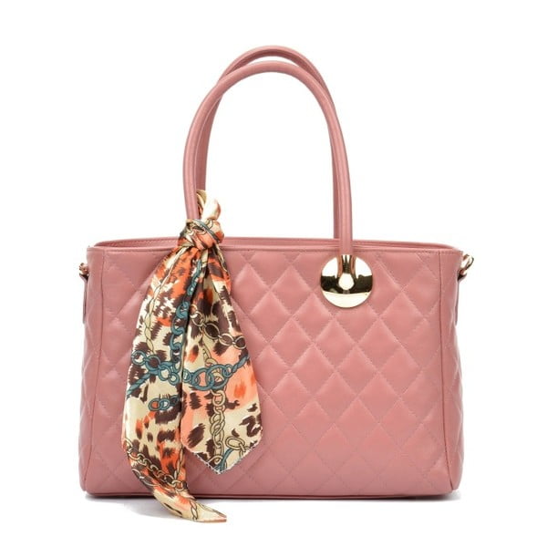 Ružičasta kožna torbica s ukrasnim šalom Carle Ferreri
