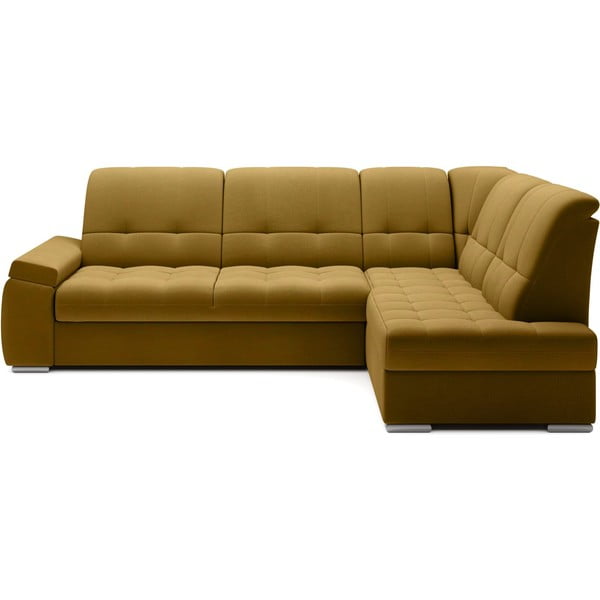 Žuta  baršunasti sklopiva/s prostorom za odlaganje kutna garnitura (s desnim kutom/u obliku slova L) Sado – ELTAP