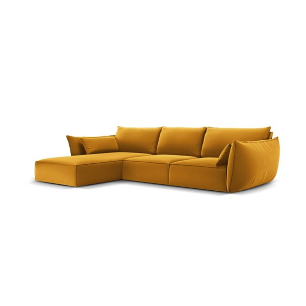 Senf žuta baršunasti kutna garnitura (s lijevim kutom/s ležaljkom) Vanda – Mazzini Sofas-image-2