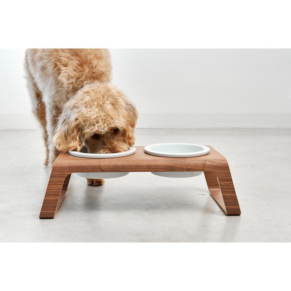 Set posuda s postoljem za pse Desco Ash Black Stained M – MiaCara-image-1