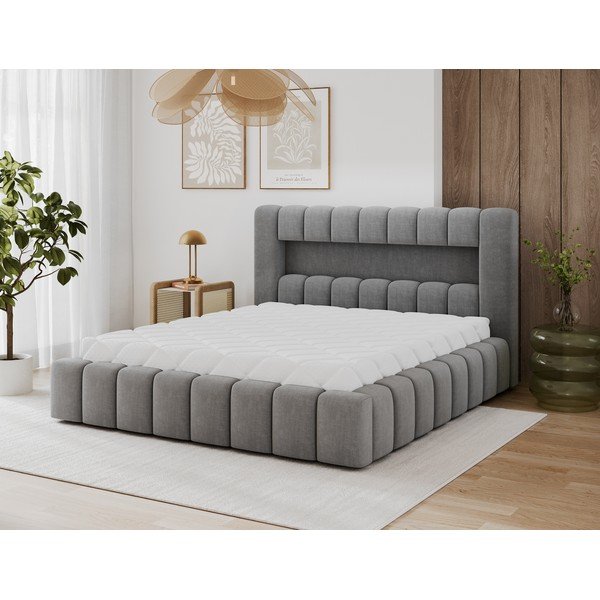 Sivi tapecirani bračni krevet s prostorom za odlaganje s podnicom 180x200 cm Lamica – ELTAP-image-2
