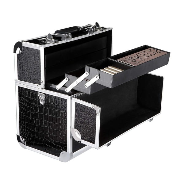 Crni aluminijski kozmetički kufer s preklopnim pregradama Songmics