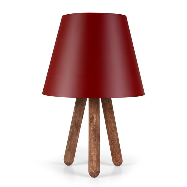 Crvena stolna lampa s nogama od drva bukve Kira