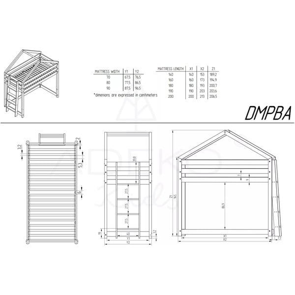 Dječji povišeni krevet od borovine 80x200 cm u prirodnoj boji Mila DMPBA - Adeko-image-2