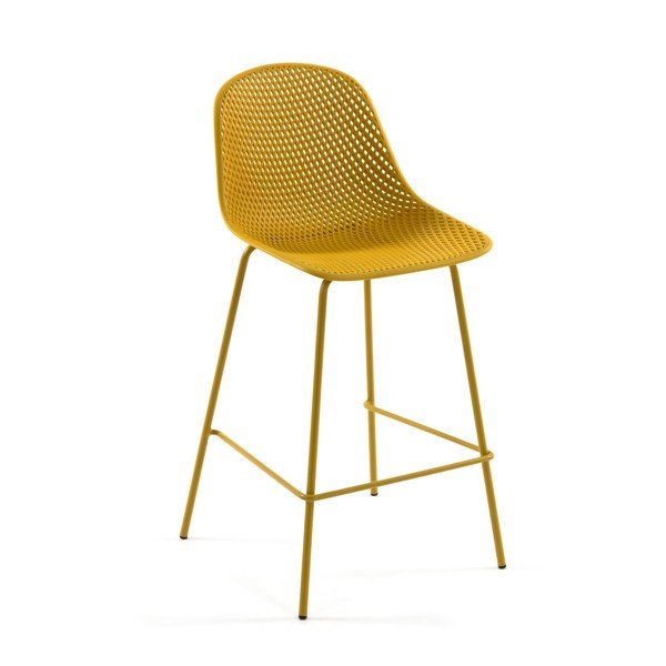 Oker žuta metalna/plastična vrtna barska stolica Quinby – Kave Home