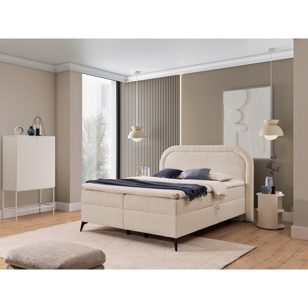 Bež boxspring krevet s prostorom za odlaganje 180x200 cm Ornes – Ropez-image-1