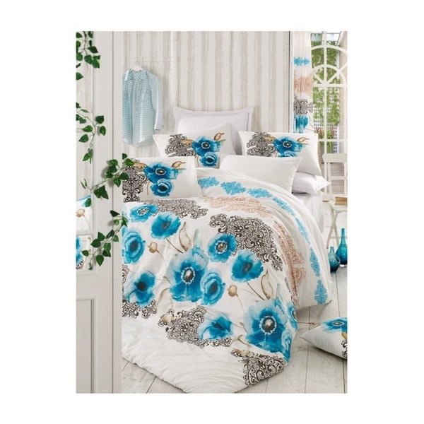 Bijelo plava posteljina za bračni krevet Celine, 200 x 220 cm