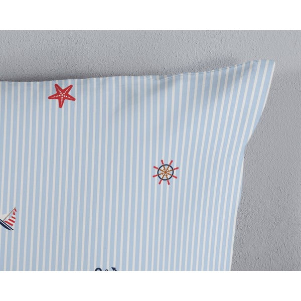 Bijela/plava pamučna posteljina za krevet za jednu osobu 140x200 cm Yachtclub – Good Morning-image-3