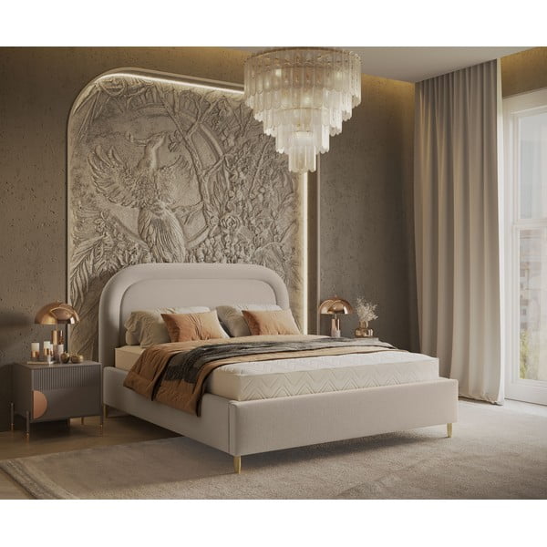 Bež tapecirani bračni krevet s prostorom za pohranu s podnicom 180x200 cm Mija – Maison de Rêve-image-1