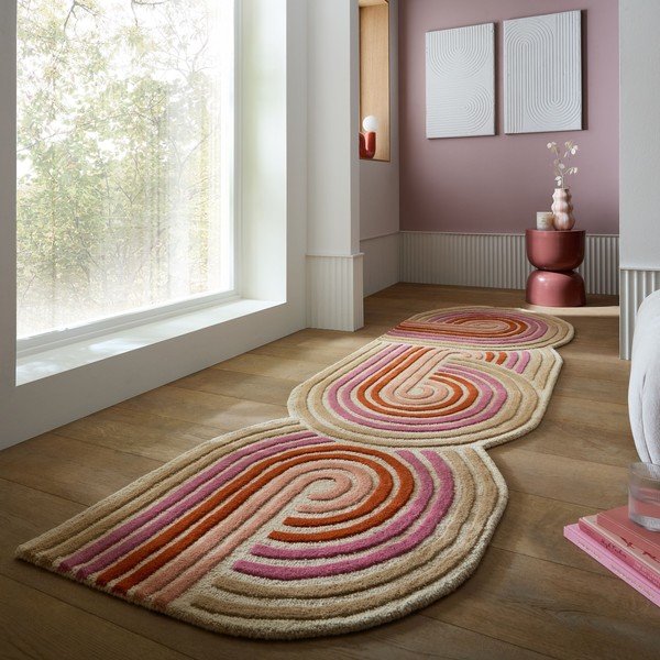 Ružičasta ručno rađena vunena staza 80x300 cm Spiral Shaped  – Flair Rugs-image-1