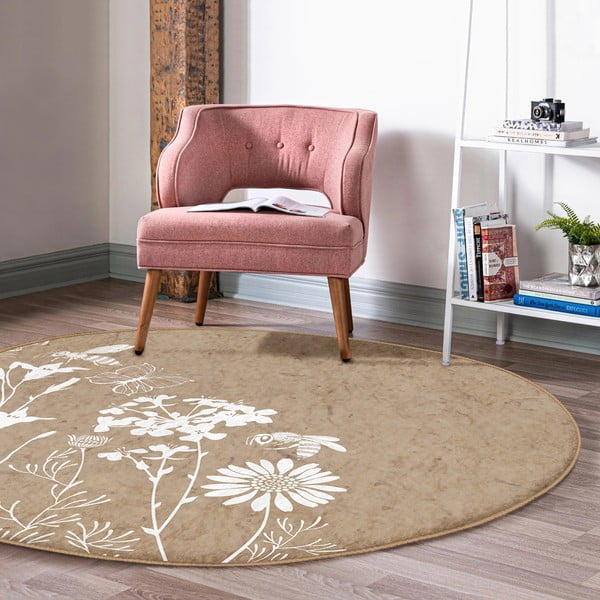 Svjetlo smeđi periv/pogodan za robotski usisavač okrugli tepih ø 80 cm Comfort – Mila Home-image-1