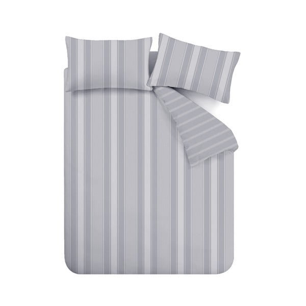 Siva flanelska posteljina za krevet za jednu osobu 135x200 cm Ticking Stripe – Bianca-image-2