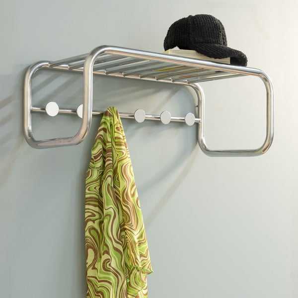 Metalna zidna vješalica u srebrnoj boji s policom 72 cm Retro – Spinder Design-image-1