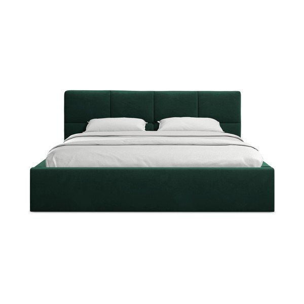 Tamno zeleni baršunasti tapecirani bračni krevet s prostorom za odlaganje s podnicom 140x200 cm Hiko – Makamii-image-3