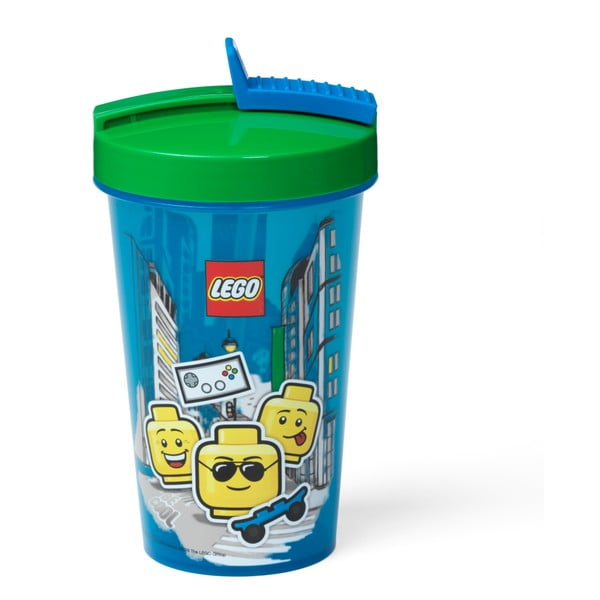 Plava čaša sa zelenim poklopcem i slamkom LEGO® Iconic, 500 ml-image-2