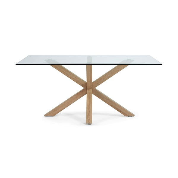 Stakleni blagavaonski stol s podstoljem od prirodnog drveta Kave Home, 160 x 90 cm-image-2