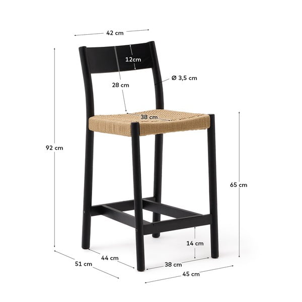 Crna/u prirodnoj boji barska stolica od punog hrasta (visine sjedala 65 cm) Yalia – Kave Home-image-3