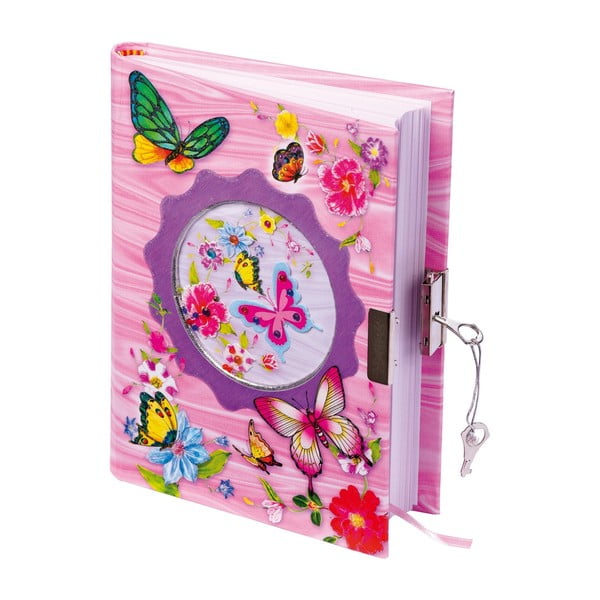 Dječji ružičasti dnevnik s bravom i 2 ključa Legler Butterfly