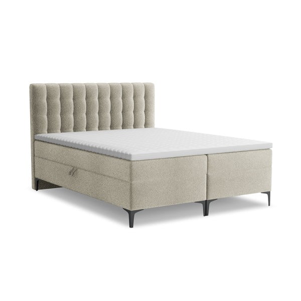 Smeđe-sivi boxspring krevet s prostorom za odlaganje 180x200 cm Puhala – Makamii