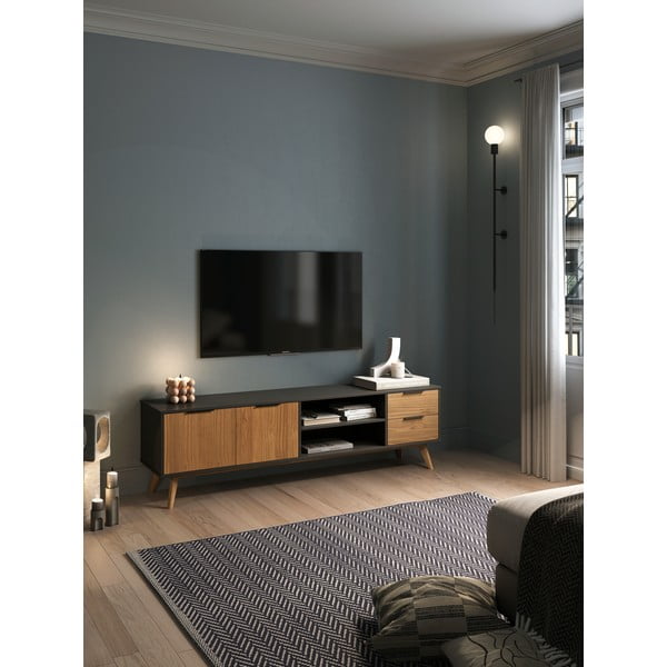 Crni/natur TV stol od borovine 180x53 cm Lavis - Marckeric-image-1