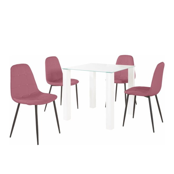 Set za blagovaonski stol i 4 roze Støraa Dante stolice, dužina stola 80 cm