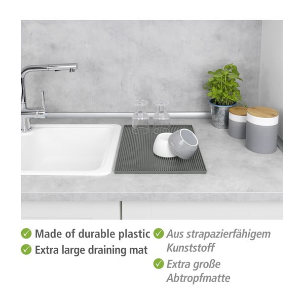 Siva gumena podloga za ocjeđivanje posuđa 40x30 cm Maxi – Wenko-image-3