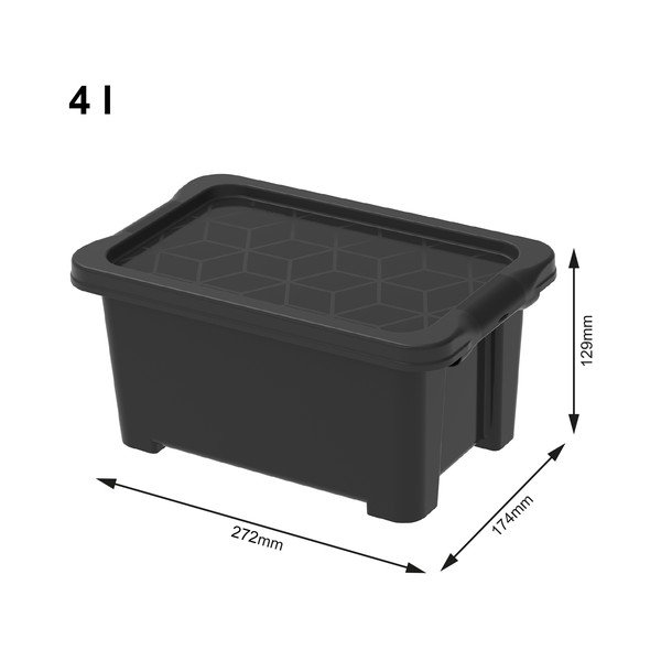 Sjajna crna plastična kutija za pohranu s poklopcem Evo Easy - Rotho-image-1