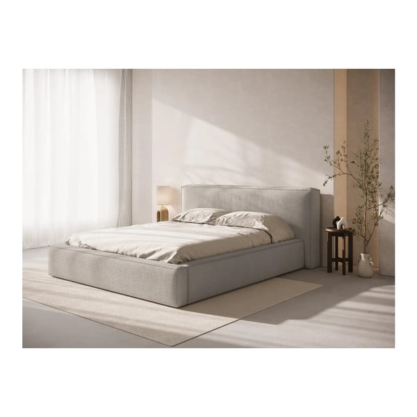 Svijetlo sivi tapecirani bračni krevet s prostorom za odlaganje s podnicom 140x200 cm Simon Olivia – Micadoni -image-1