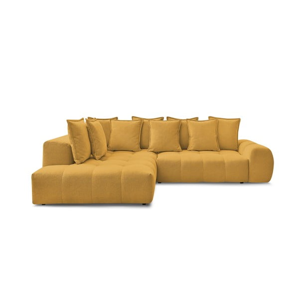 Senf žuta sklopiva/s prostorom za odlaganje kutna garnitura od šenila (s lijevim kutom/u obliku slova L) Everest – Bobochic Paris