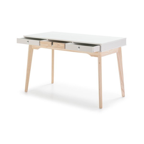 Bijeli radni stol s nogama od borovog drveta Marckeric Kiara-image-3