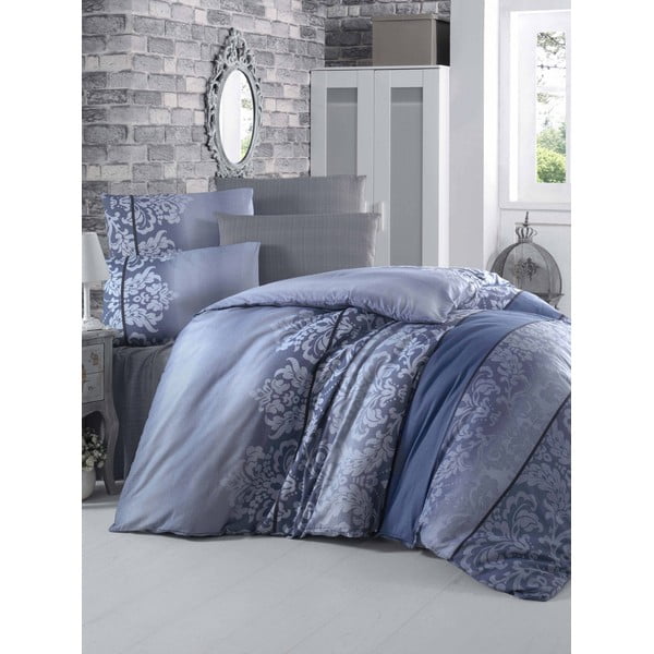 Plava posteljina s plahtama za krevet za jednu osobu Oyku, 160 x 220 cm