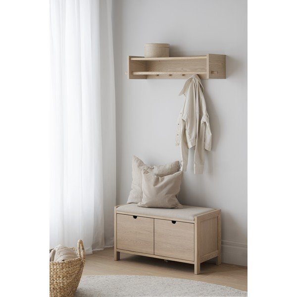 Zidna vješalica od punog hrasta u prirodnoj boji s policom Hillmond – Rowico-image-1