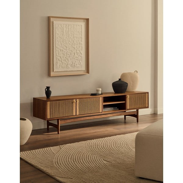 Smeđa TV komoda u dekoru oraha 200x50 cm Elan – Kave Home-image-1