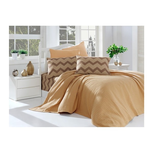 Set pamučnog prekrivača, plahte i 2 jastučnice za bračni krevet Turro Pakna, 200 x 235 cm