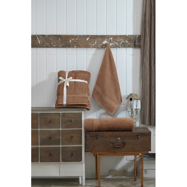 Smeđi pamučni set ručnika 2 kom od frotira – Foutastic-image-2
