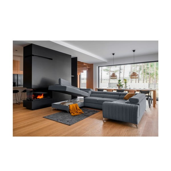 Plava sklopiva/s prostorom za odlaganje kutna garnitura (s lijevim kutom/u obliku slova "U") Louis – ELTAP-image-2