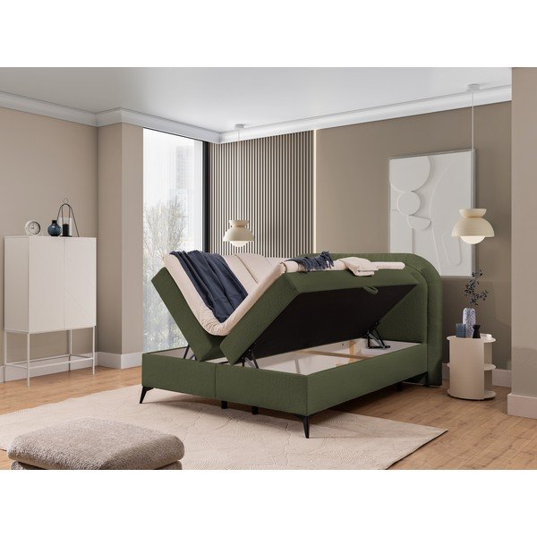 Zeleni boxspring krevet s prostorom za odlaganje 140x200 cm Ornes – Ropez-image-2