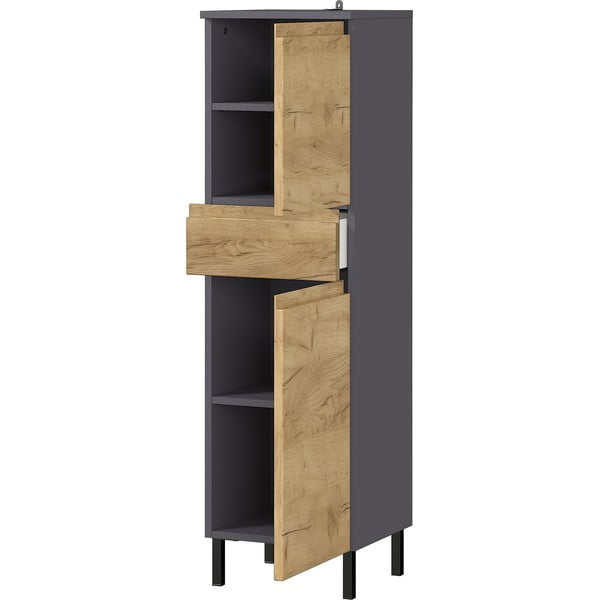 Tamno sivi visoki kupaonski ormarić u dekoru hrasta 34x120 cm Salinas - Germania-image-2