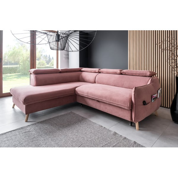 Svijetlo ružičasta baršunasta sklopiva kutna garnitura (s lijevim kutom) Sweet Harmony – Miuform-image-3