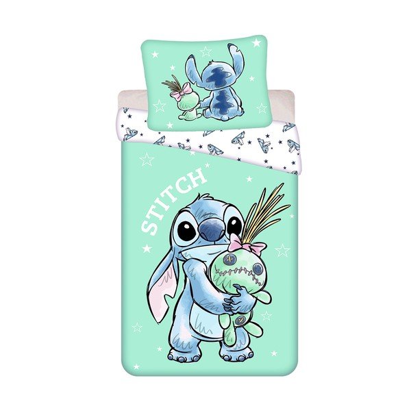 Mentol zelena pamučna dječja posteljina za krevet za jednu osobu 140x200 cm Lilo & Stitch "Buddies" – Jerry Fabrics